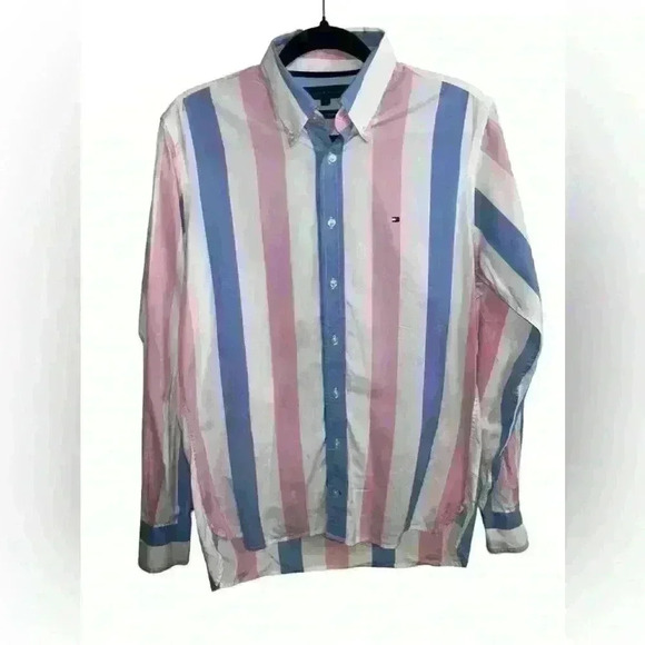 Tommy Hilfiger Multicolored Striped 2 Ply Cotton Long Sleeve Button Down - Picture 1 of 6